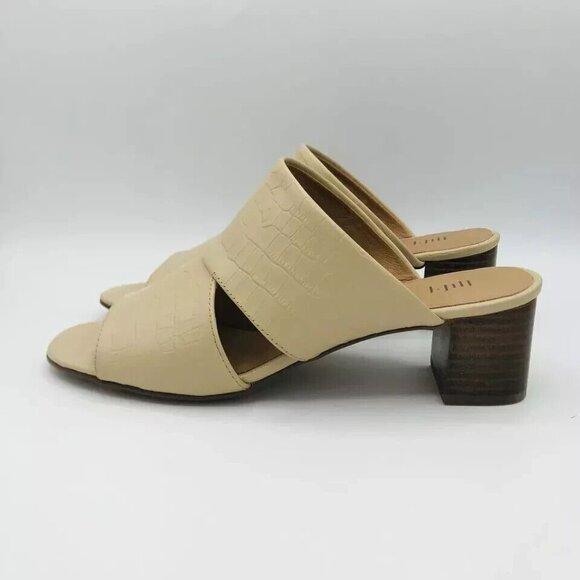 J. Jill Womens Shoes Size 9 Beige Leather Mules Heels Sandals Open Toe Crocodile - Picture 5 of 11
